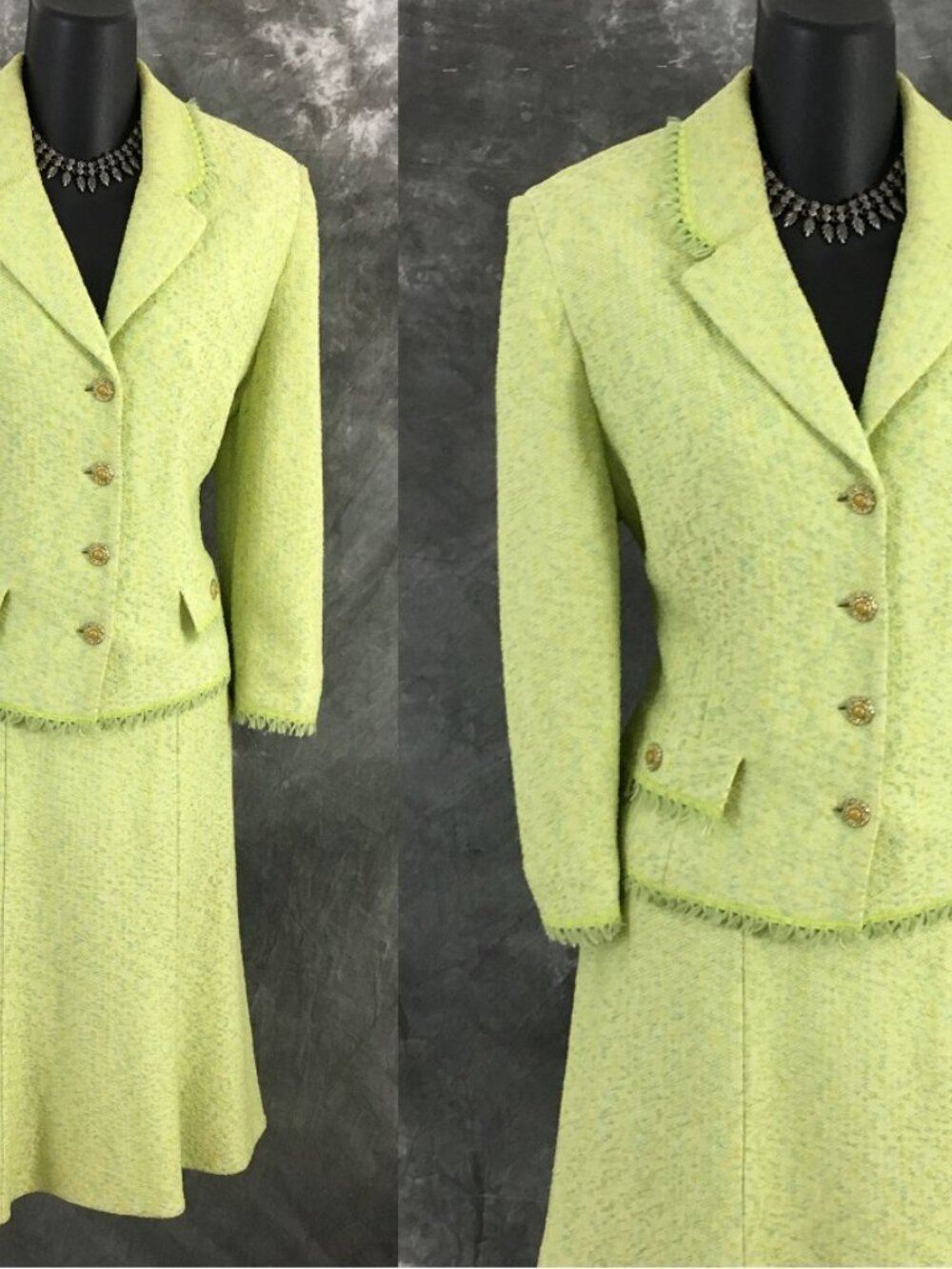 BEAUTIFUL St John couture knit green multi jacket skirt suit size 8 - Picture 2 of 10